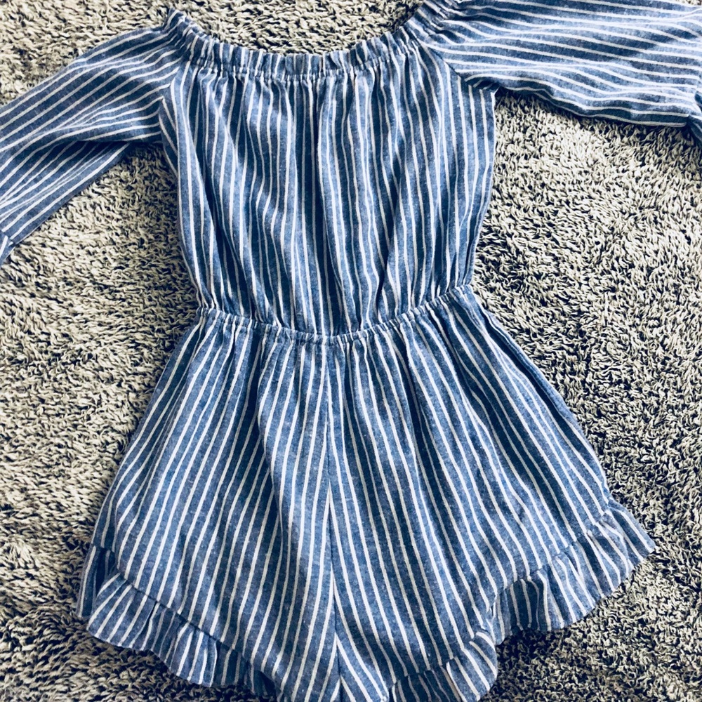 Striped Off The Shoulder Jumpsuit / Romper